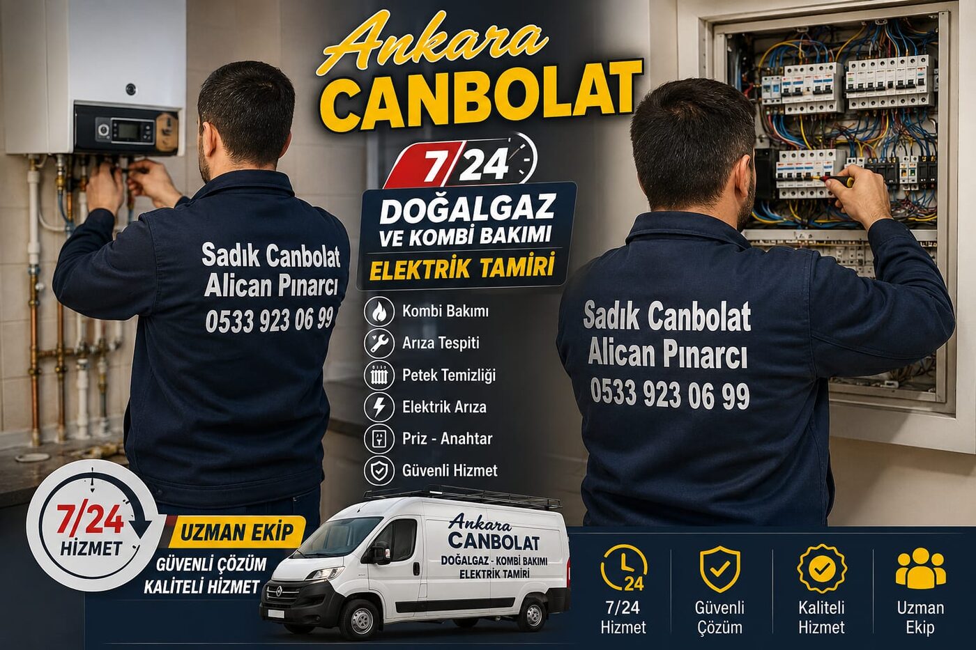 Ankara Canbolat teknisyenleri kombi ve elektrik panosu üzerinde çalışırken